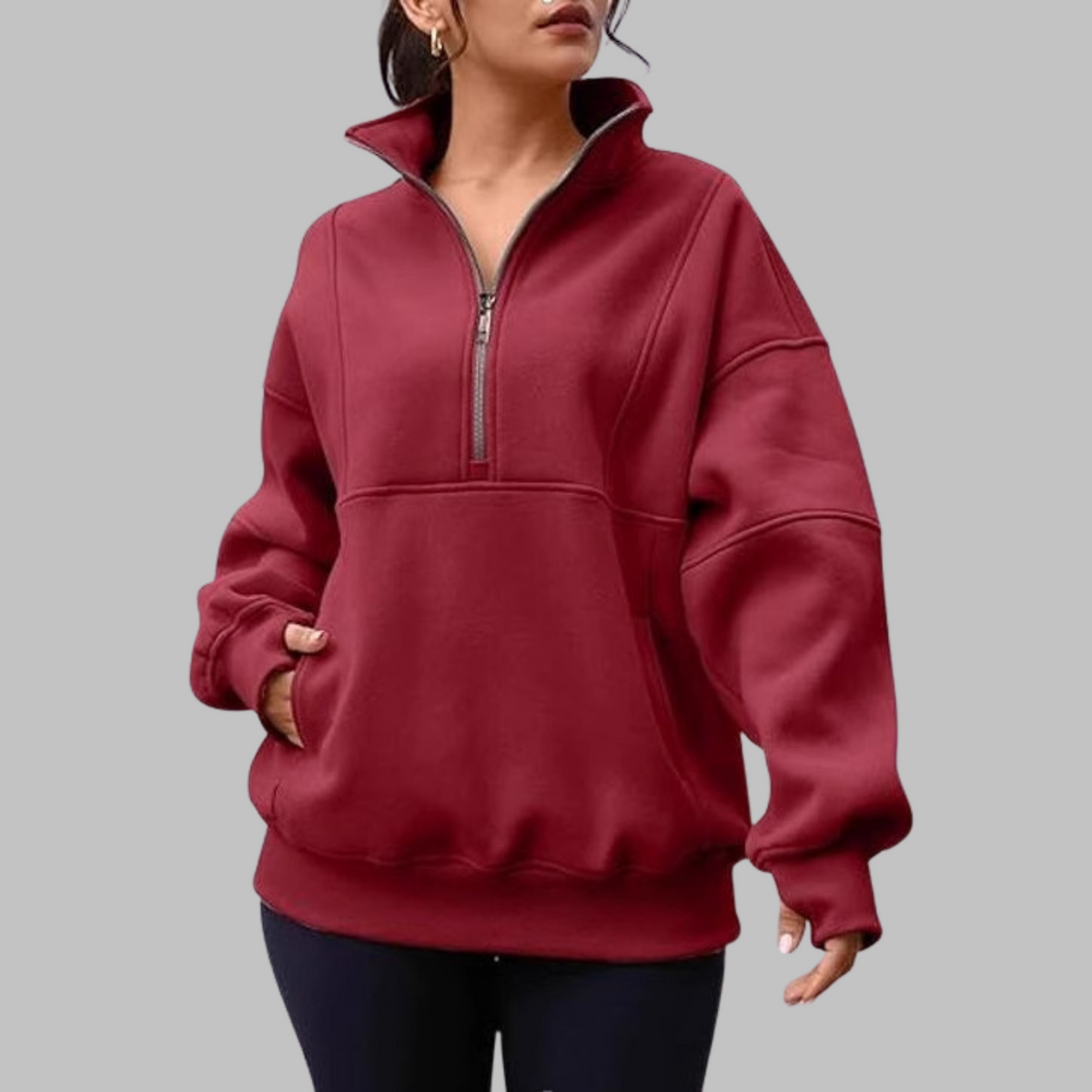 PSALM™ - Comfy Collar Half Zip Oversized Long Sleeve Sweatshirt