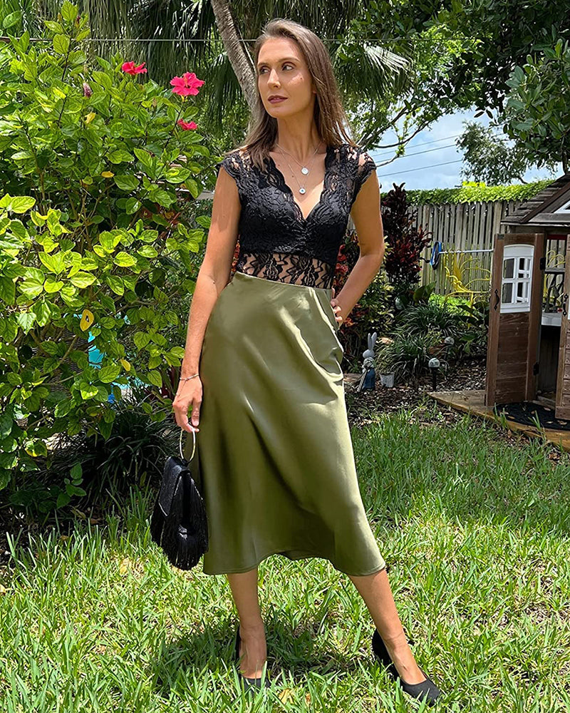 Celeste | Elegant Satin Midi Skirt