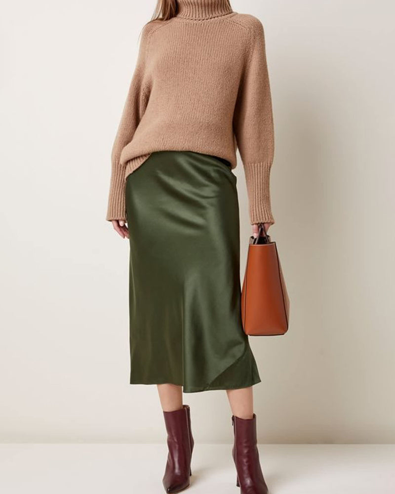Celeste | Elegant Satin Midi Skirt