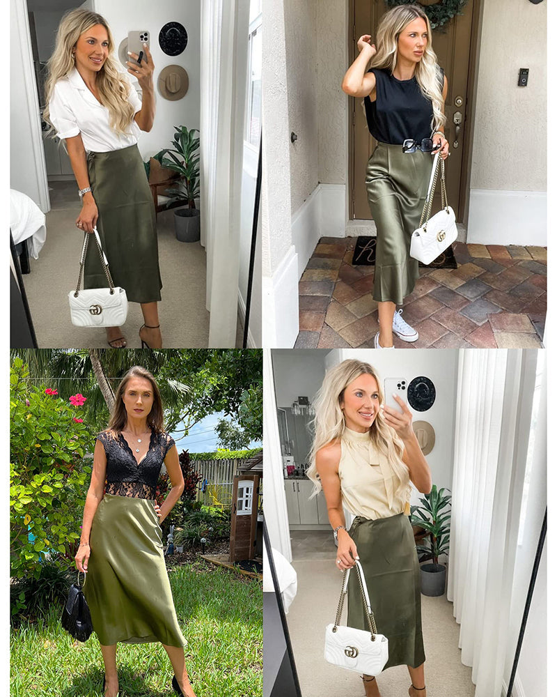 Celeste | Elegant Satin Midi Skirt