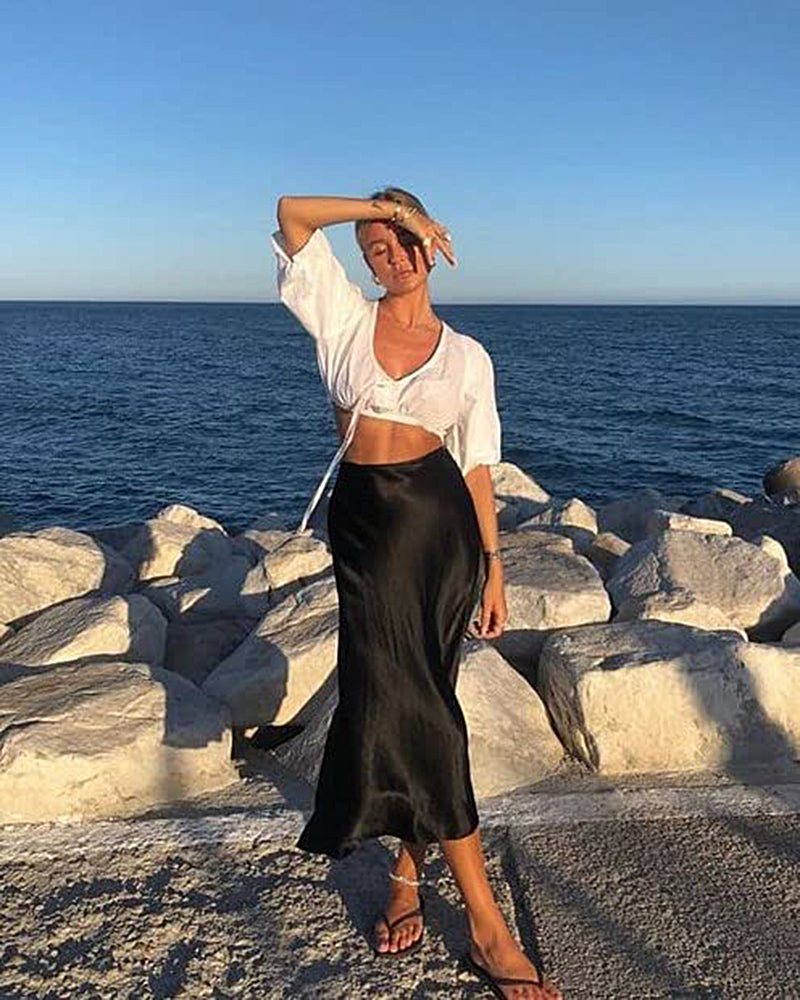 Celeste | Elegant Satin Midi Skirt