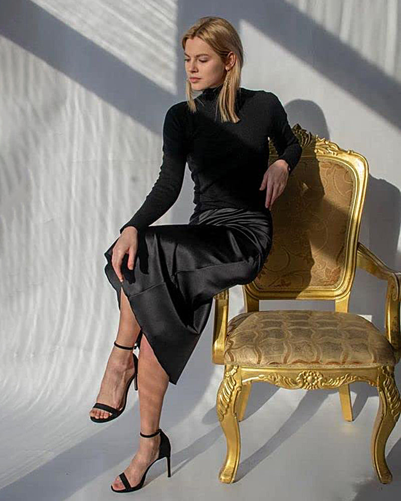 Celeste | Elegant Satin Midi Skirt