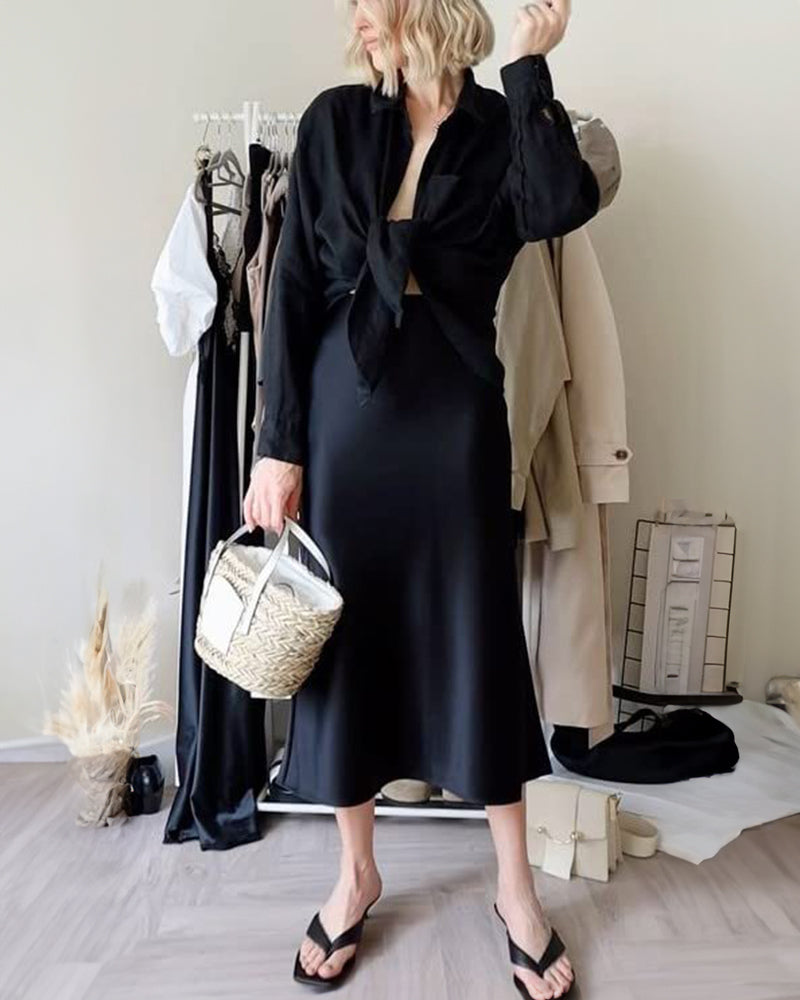Celeste | Elegant Satin Midi Skirt