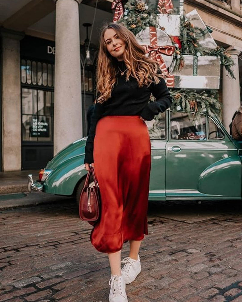 Celeste | Elegant Satin Midi Skirt
