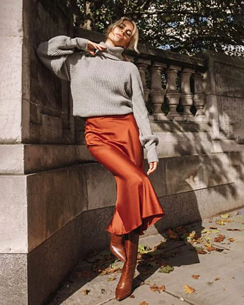 Celeste | Elegant Satin Midi Skirt