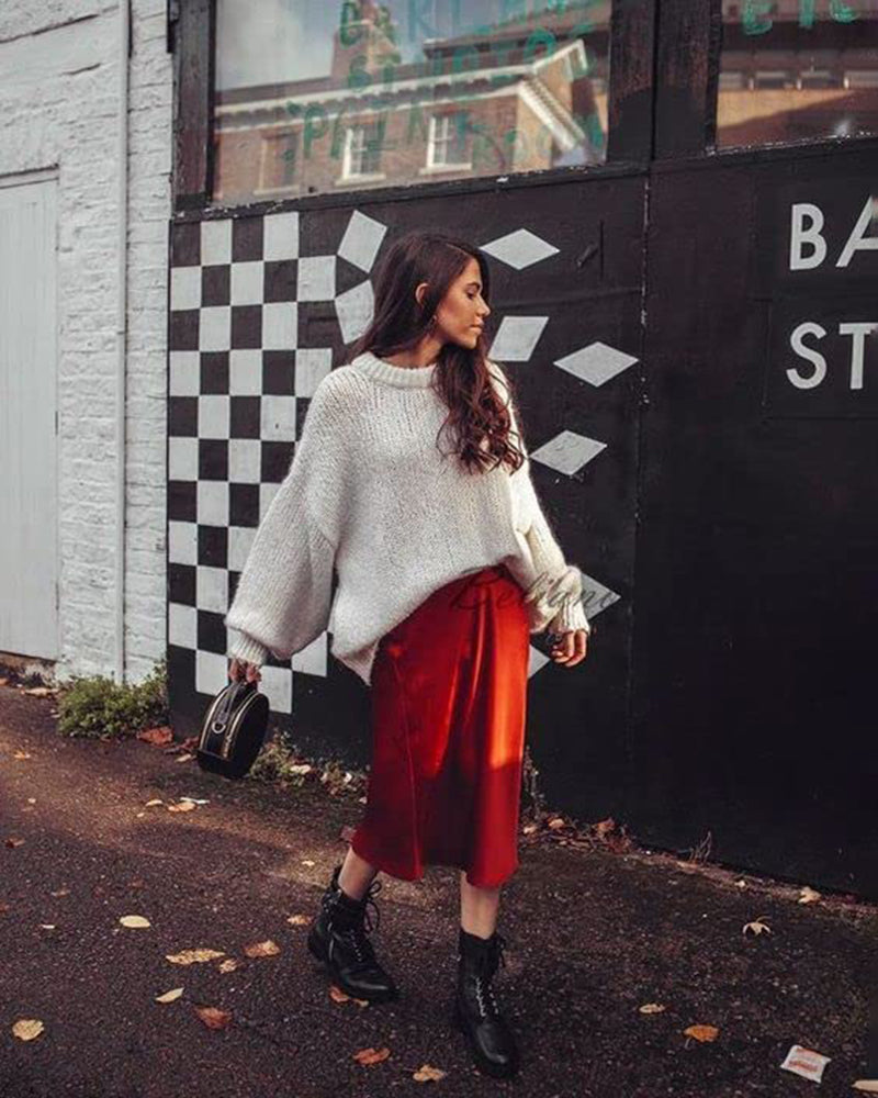 Celeste | Elegant Satin Midi Skirt