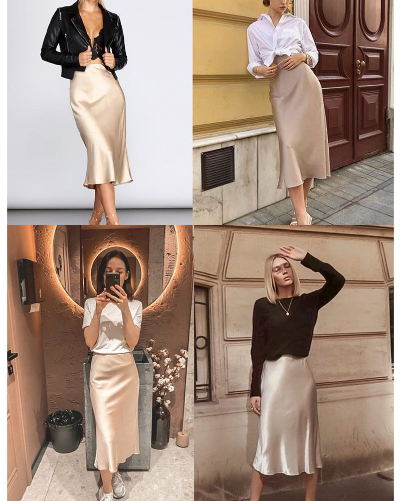 Celeste | Elegant Satin Midi Skirt