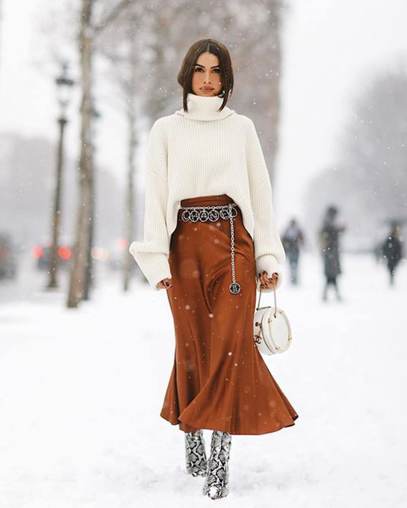 Celeste | Elegant Satin Midi Skirt