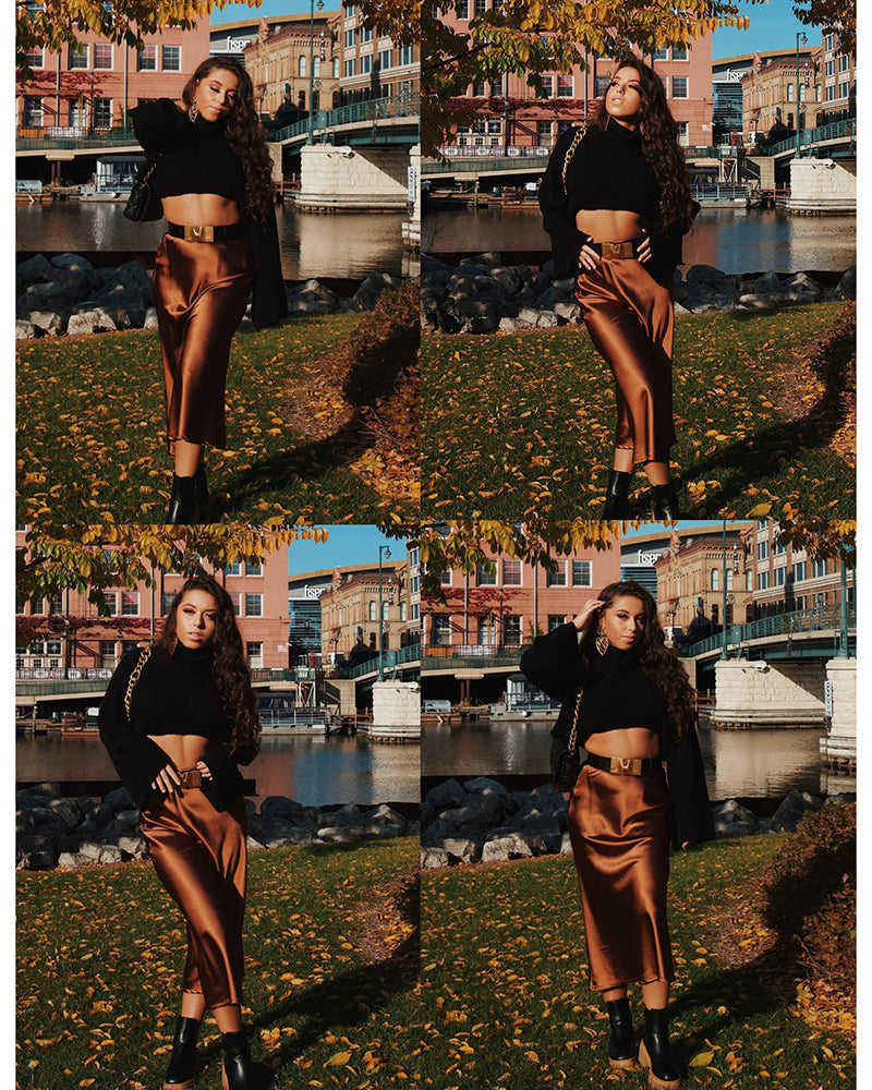 Celeste | Elegant Satin Midi Skirt
