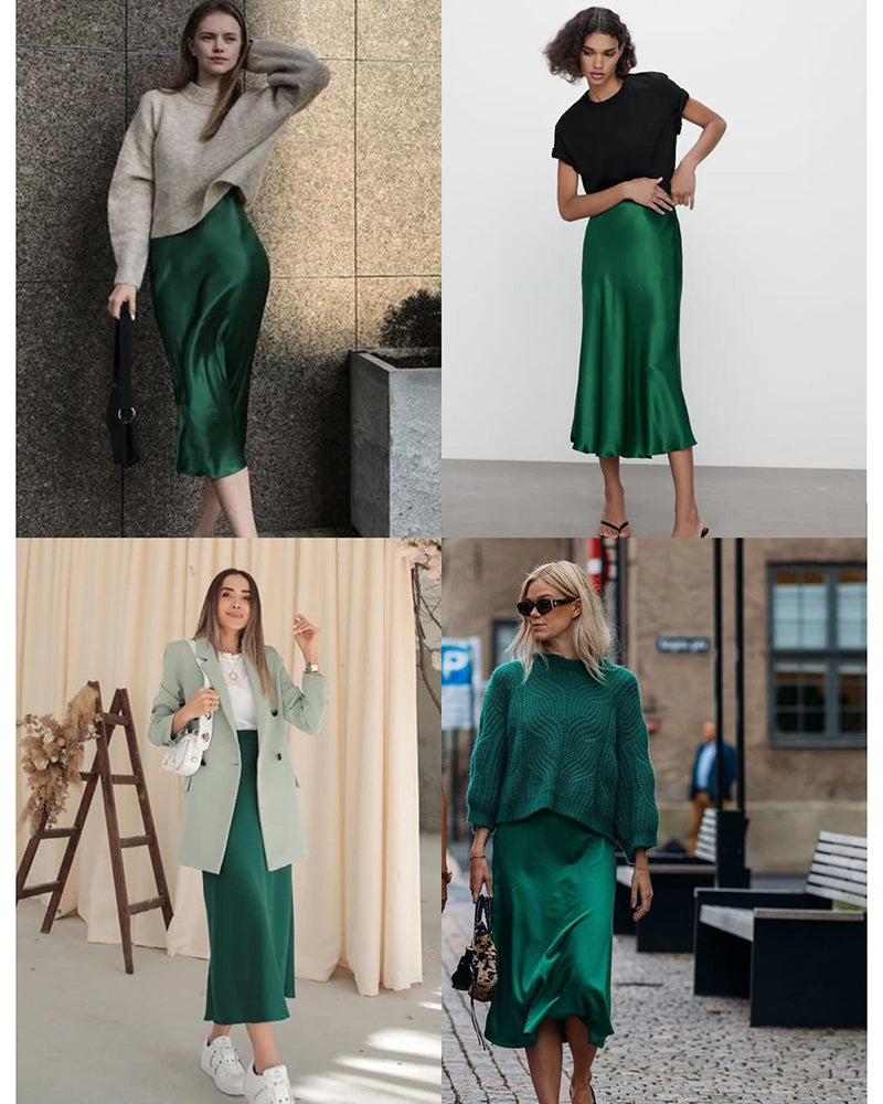 Celeste | Elegant Satin Midi Skirt