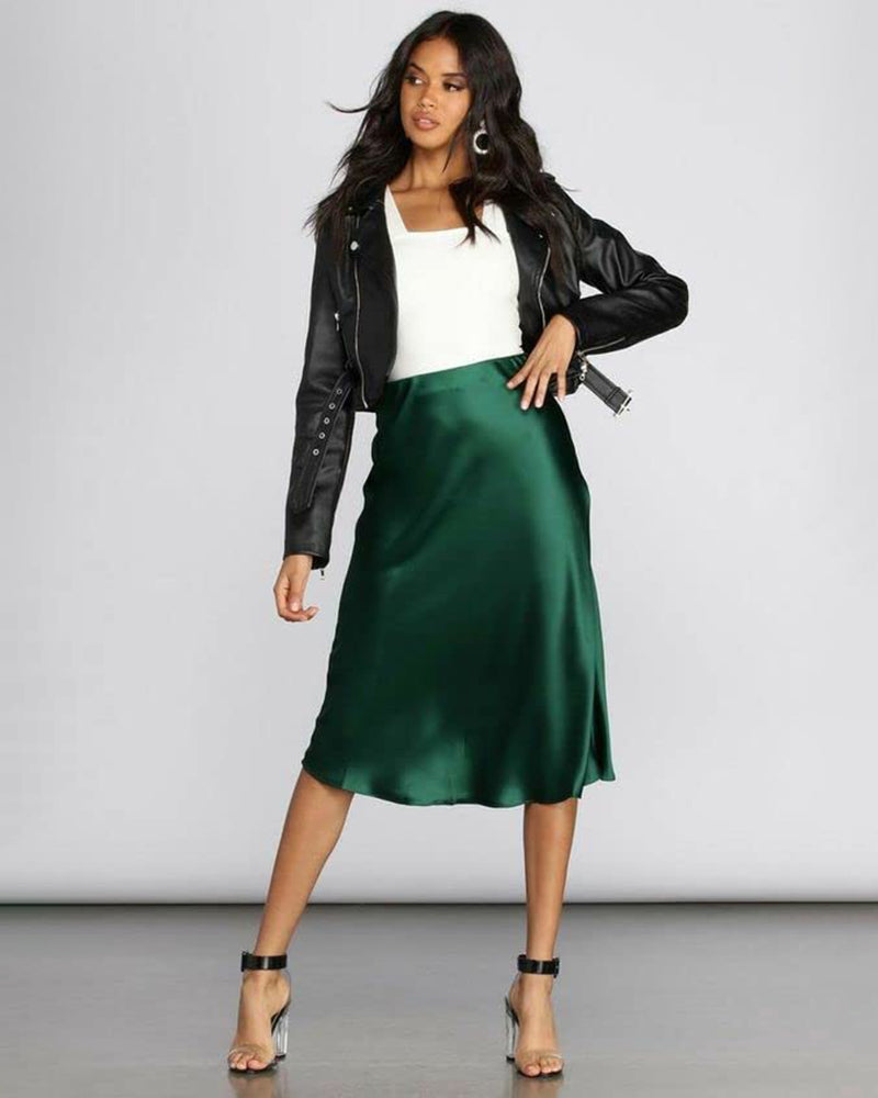 Celeste | Elegant Satin Midi Skirt