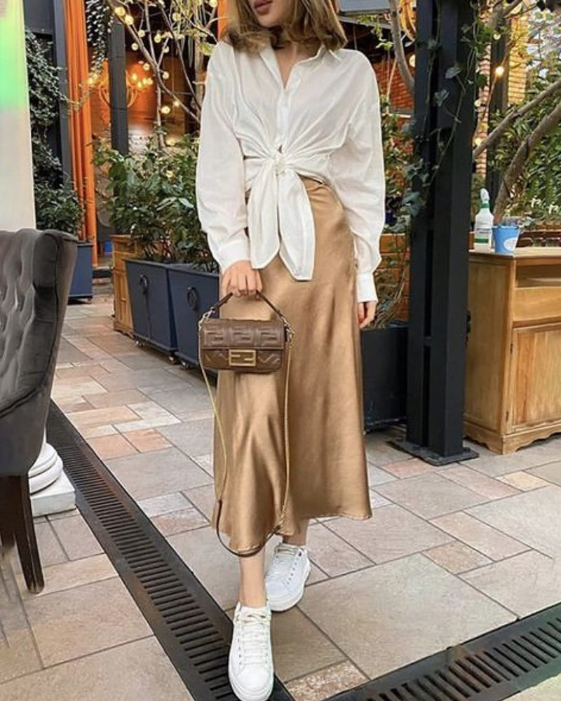 Celeste | Elegant Satin Midi Skirt