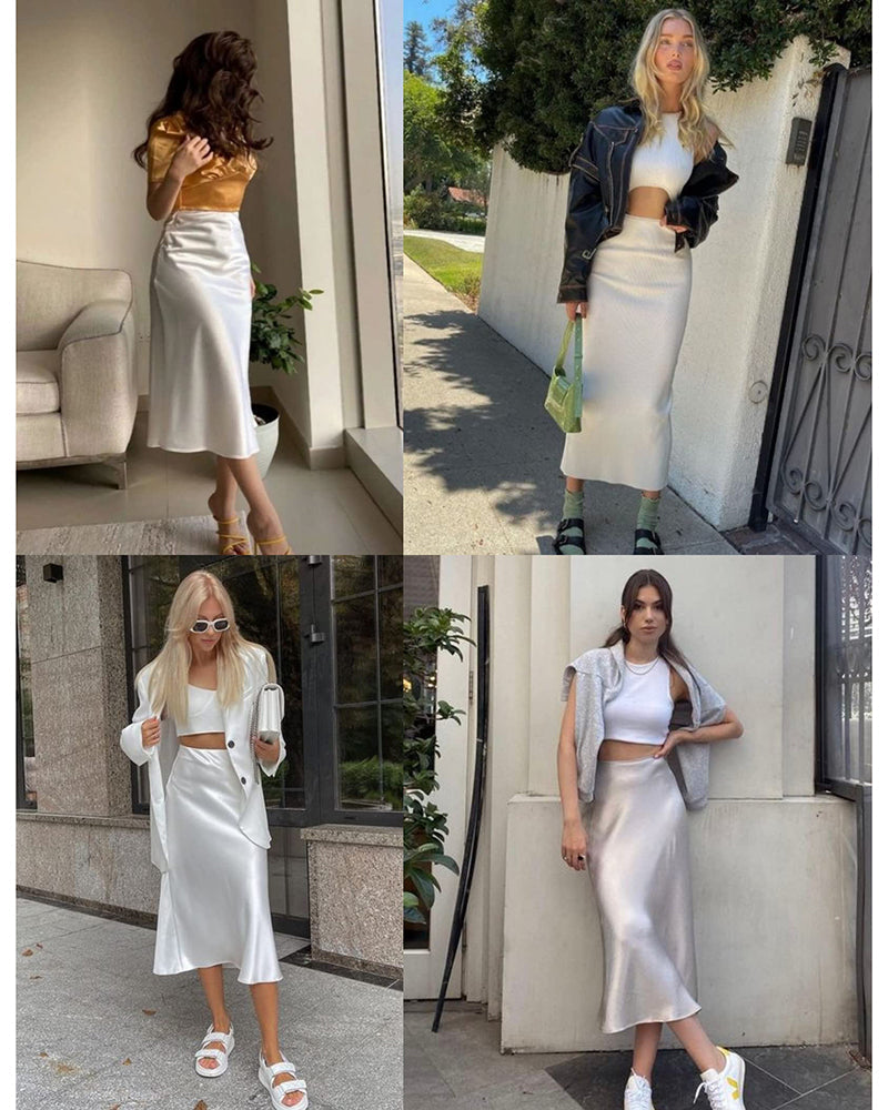 Celeste | Elegant Satin Midi Skirt