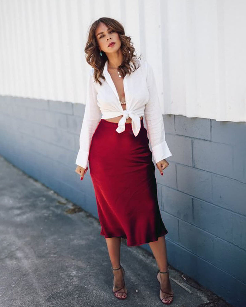Celeste | Elegant Satin Midi Skirt