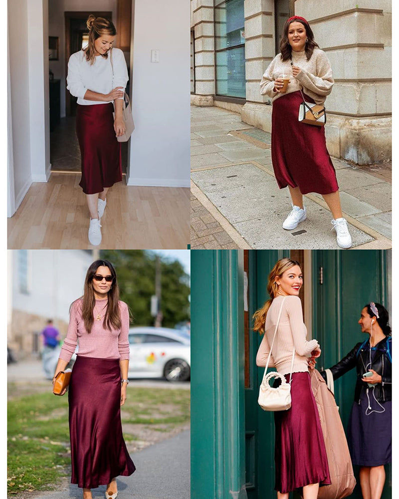 Celeste | Elegant Satin Midi Skirt