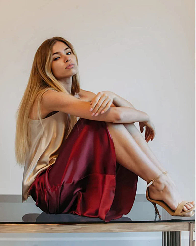 Celeste | Elegant Satin Midi Skirt