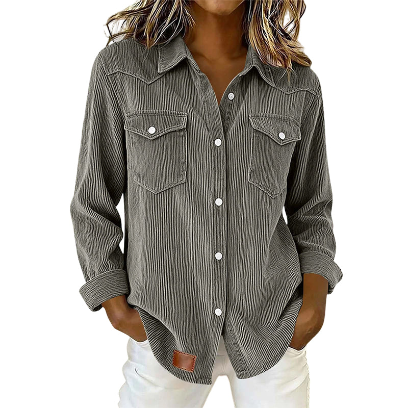 Flap-Pocket Button-Front Top – Soft Ribbed Knit & Timeless Design for Everyday Comfort