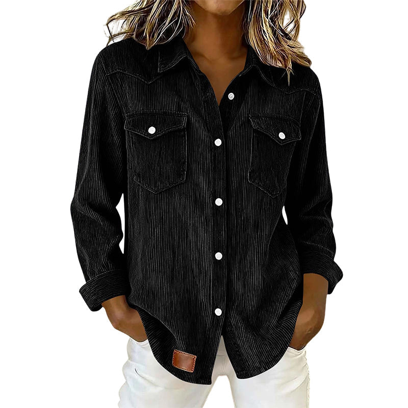 Flap-Pocket Button-Front Top – Soft Ribbed Knit & Timeless Design for Everyday Comfort