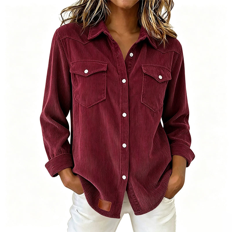 Flap-Pocket Button-Front Top – Soft Ribbed Knit & Timeless Design for Everyday Comfort