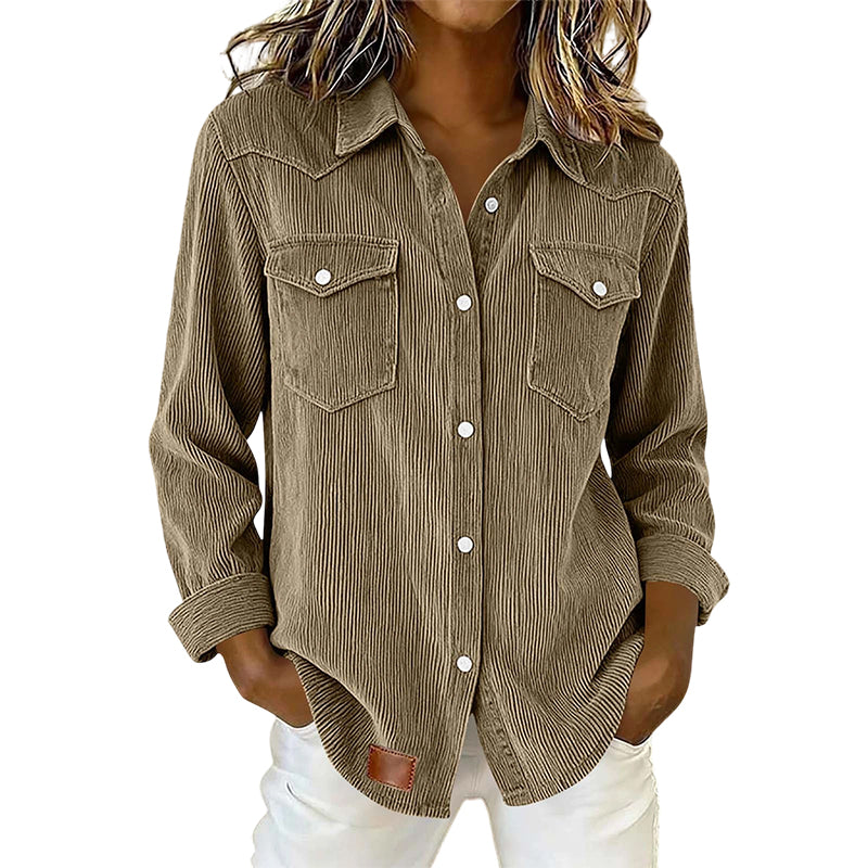 Flap-Pocket Button-Front Top – Soft Ribbed Knit & Timeless Design for Everyday Comfort